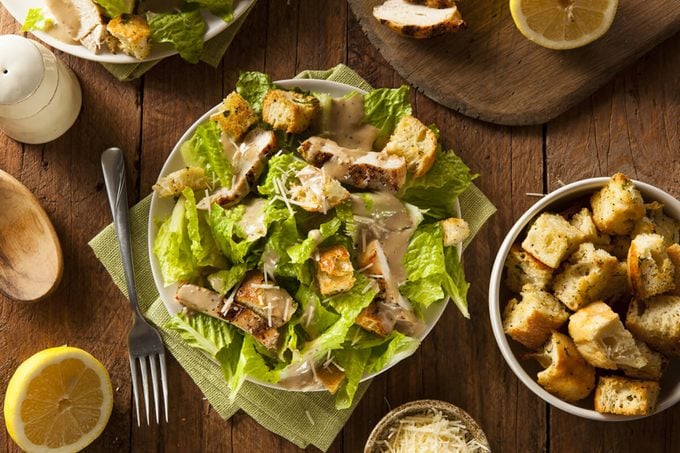 Healthy Grilled Chicken Caesar Salad with Cheese and Croutons