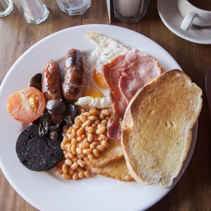 Typical English Breakfast Served with Tea