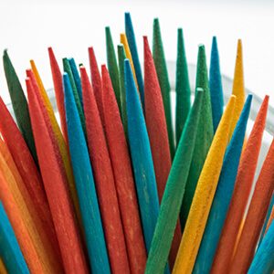 Colorful toothpicks up close