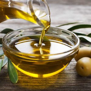 Olive oil in a glass bowl
