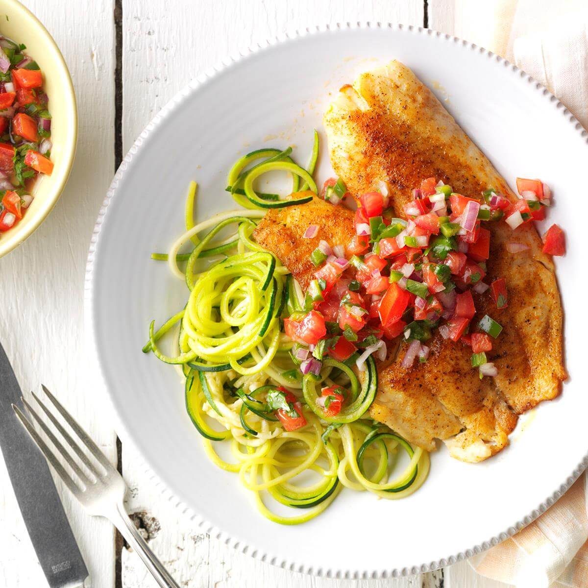 Blackened Tilapia with Zucchini Noodles Recipe | Taste of Home
