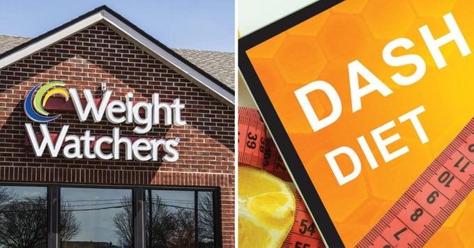 Weight Watchers and DASH Diet signs side-by-side