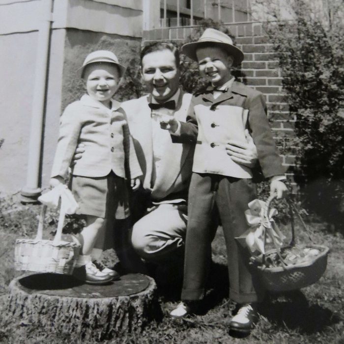 Martin Lee Klug (left) and his brother, Richard, with their father, Leo, in front of their grandparents' home in Baltimore on Easter Sunday, ca. 1955