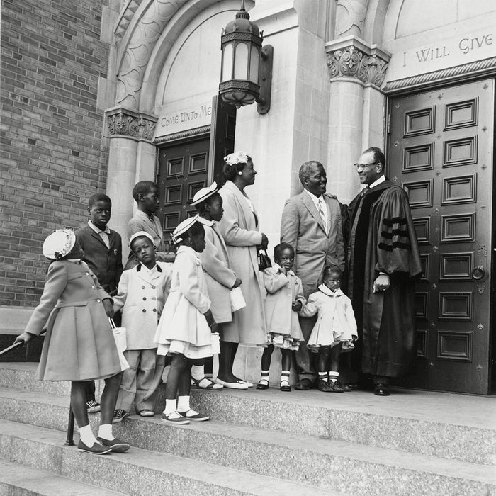 Mandatory Credit: Photo by AP/REX/Shutterstock (6627559a) Taylor Boyd Louis Boyd, 41, wife, Dorothy, 38, and their eight children stand on the steps of Concord Baptist Church of Christ with pastor Rev. Dr. Gardner C. Taylor, right, in Brooklyn after attending Easter Services, . The Boyds arrived yesterday from New Orleans EASTER REV. TAYLOR BOYD FAMILY, NEW YORK, USA
