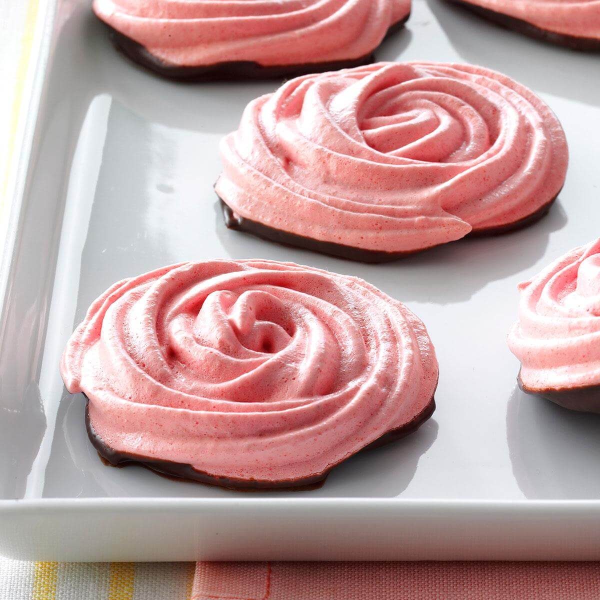 Chocolate-Dipped Strawberry Meringue Roses Recipe | Taste of Home