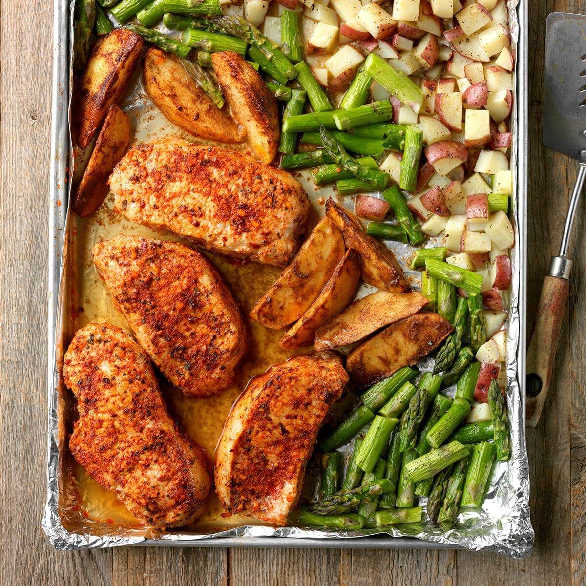 Pork and Asparagus Sheet-Pan Dinner Recipe | Taste of Home