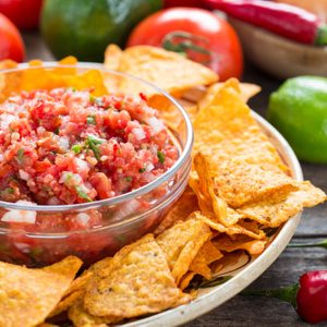 Salsa dip with tortilla chip