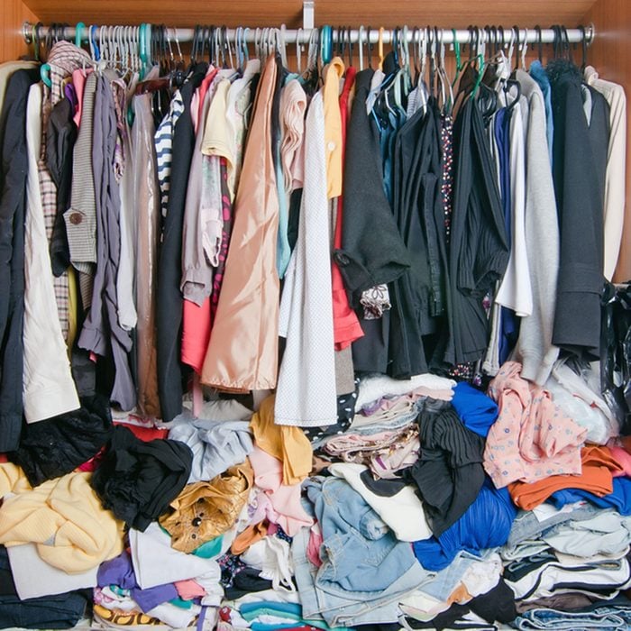 Pile of messy clothes in closet. Untidy cluttered woman wardrobe.; Shutterstock ID 601072265; Job (TFH, TOH, RD, BNB, CWM, CM): Taste of Home