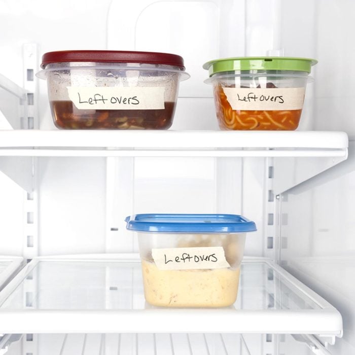 Leftover containers of food in a refrigerator for use with many food inferences