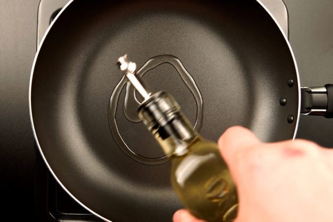 olive oil poured into pan