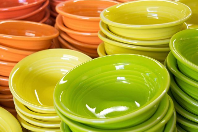 yellow, green and orange fiestaware bowls