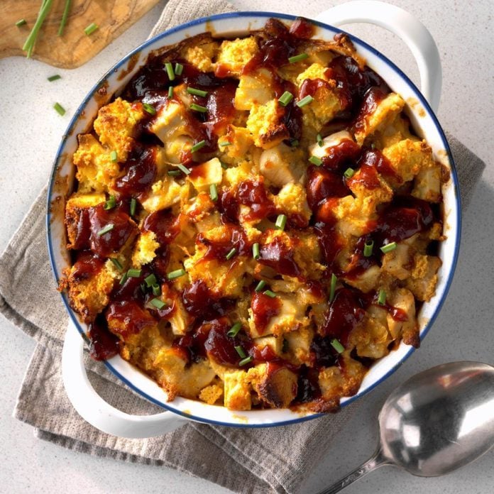 BBQ Chicken and Apple Bread Pudding