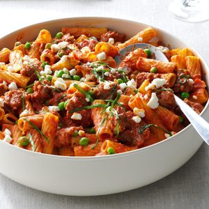 Pressure Cooker Rigatoni with Sausage & Peas