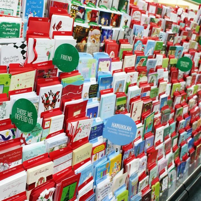 TORONTO, CANADA - NOVEMBER 30, 2013: Greeting cards on display in a store. Hallmark Cards and American Greetings are the largest producers of greeting cards in the world.; Shutterstock ID 204375787; Job (TFH, TOH, RD, BNB, CWM, CM): TOH