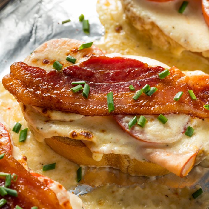 Homemade Baked Kentucky Hot Brown with Bacon Chicken and Cream Sauce