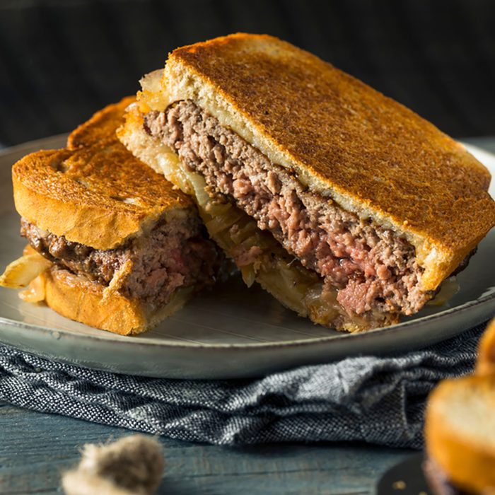 Homemade Cheesy Patty Melt Sandwich with Cheese and Onions