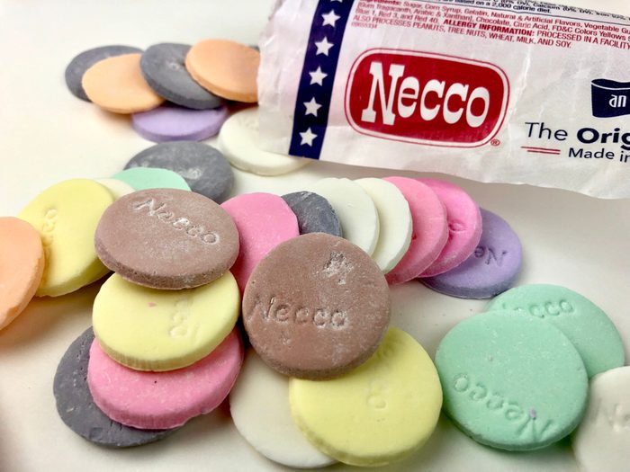 Necco wafers on a white background