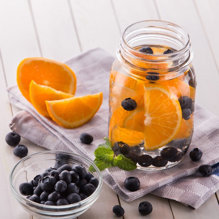 Summer fresh fruit Flavored infused water mix of orange, blueberry and mint