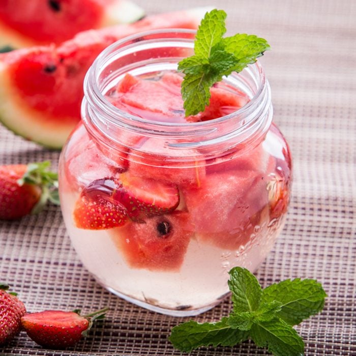 Summer fresh fruit Flavored infused water of strawberry and watermelon