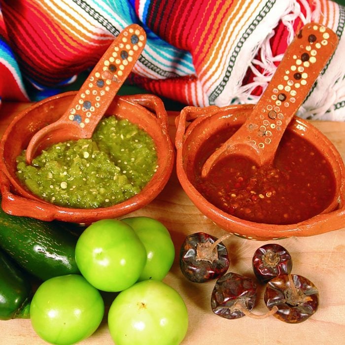 Typical mexican hot sauces red and green