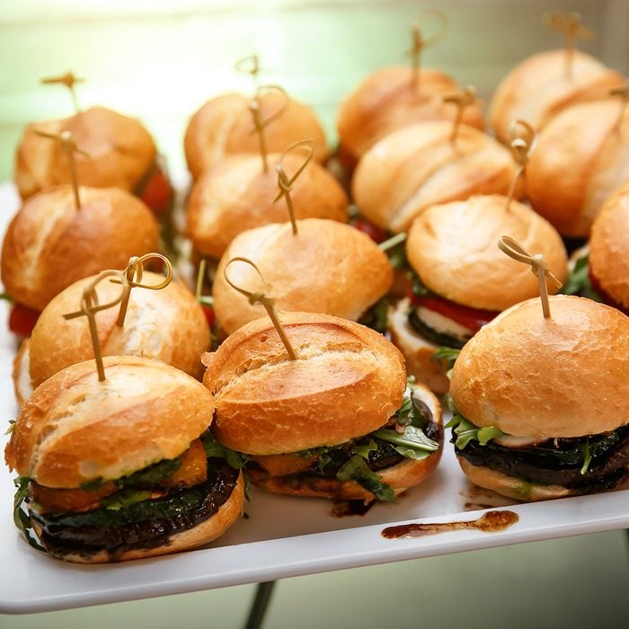 mini burger canape selection on slate platter