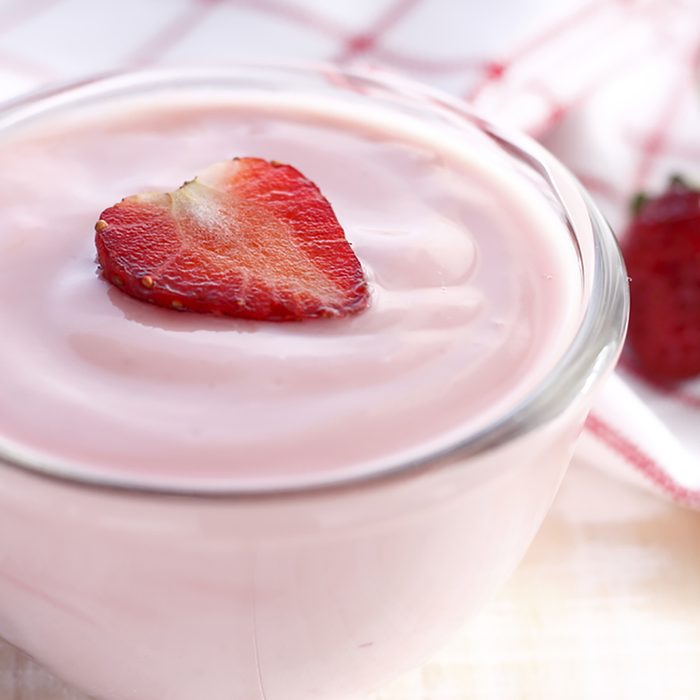 strawberry yogurt with fresh strawberry in heart-like formed on wooden white background. ; Shutterstock ID 345356885; Job (TFH, TOH, RD, BNB, CWM, CM): Taste of Home