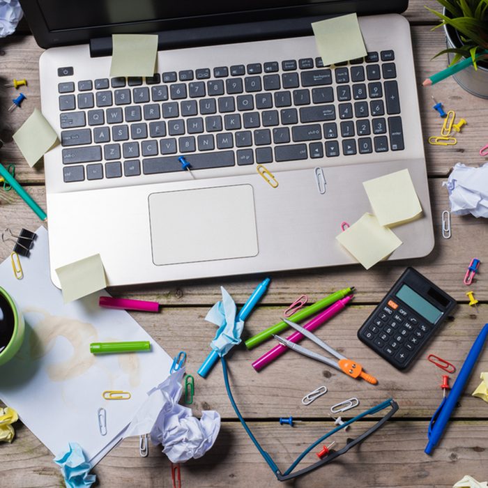 Messy office desk