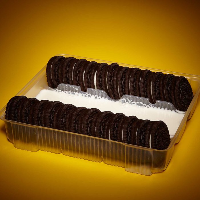 Oreo tray with the middle row filled with milk