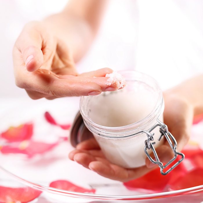 Scrub hands. Jar of cosmetic preparation Spa & Wellness