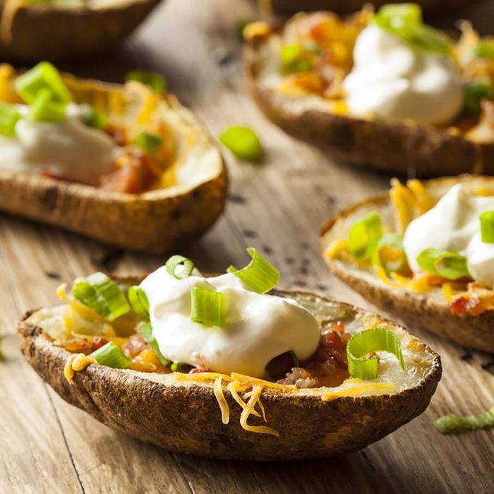 Homemade Potato Skins with Bacon Cheese and Sour Cream