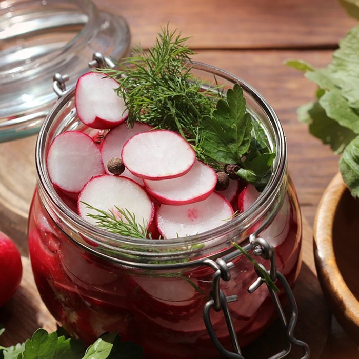 Glass Jar with Pickled Radishes