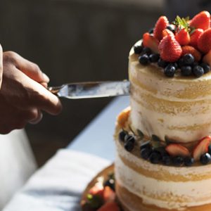 Couple Hands Cutting Wedding Cake