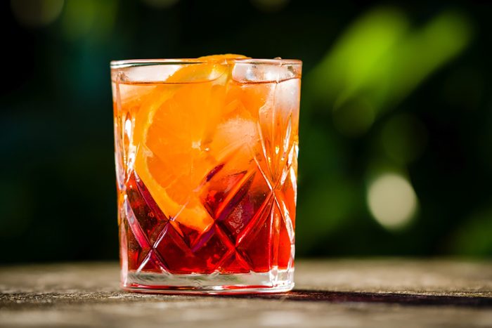Negroni cocktail in crystal cut glass