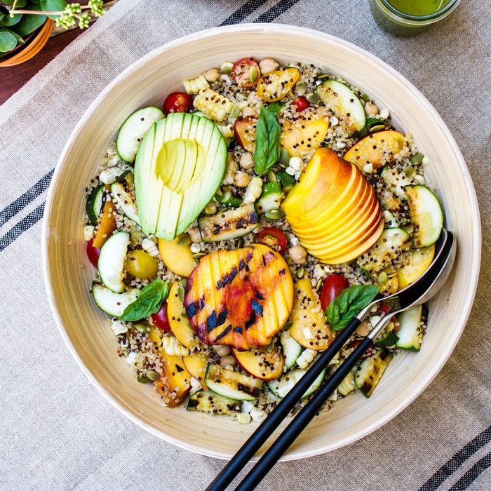 grilled peach corn zucchini quinoa salad