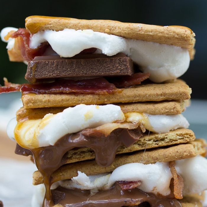 Bacon in several s'mores stacked together