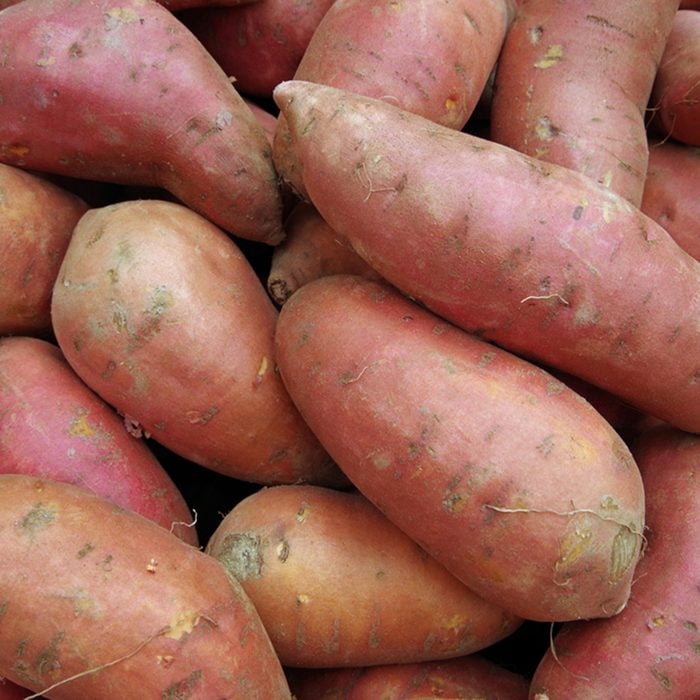 Sweet potatoes piled for market