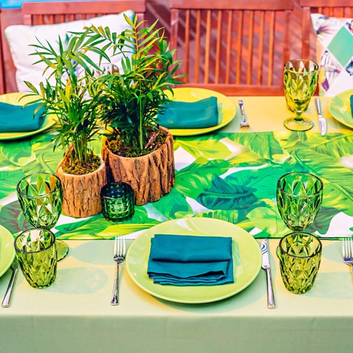 Table setting in a restaurant at a tropical party