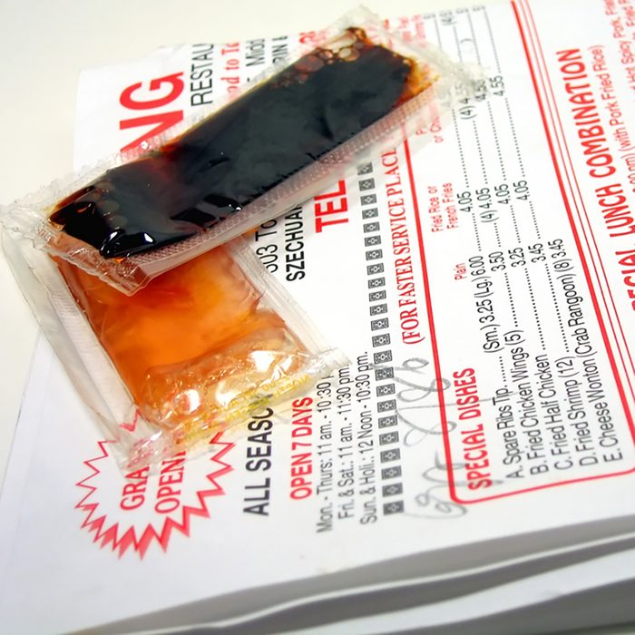 Chinese Take-out Menu and sauce packets