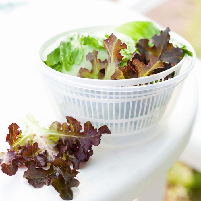 Salad spinner with iceberg and red lettuce