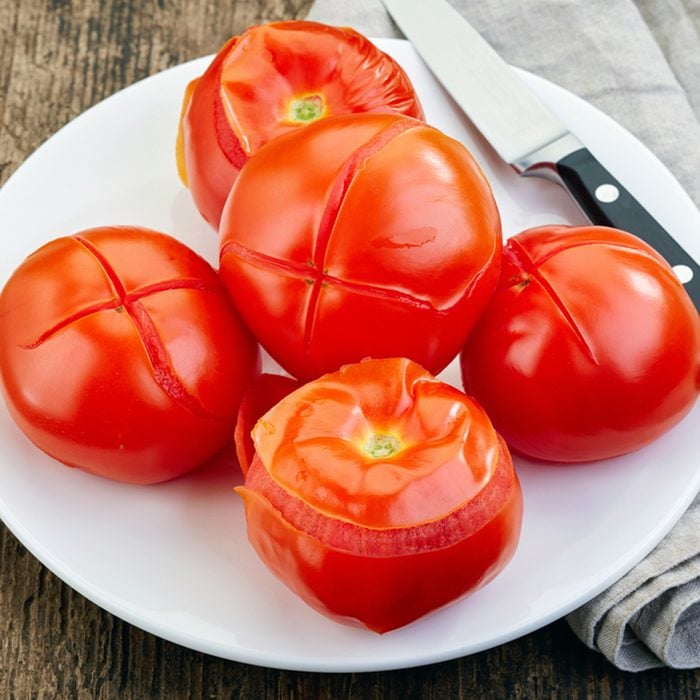 blanched tomatoes on plate