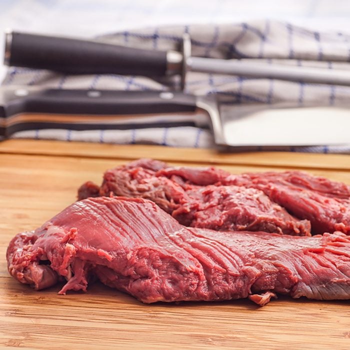 Hanging tender, Hanger steak, onglet - after the meat has been trimmed by the butcher.