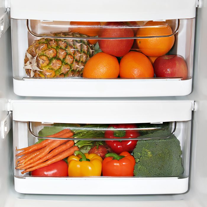 Fresh fruit and vegetables in the fridge.