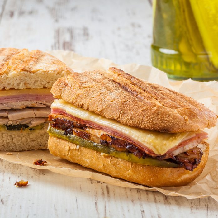 Traditional Cuban Sandwich with Ham, Pork and Cheese