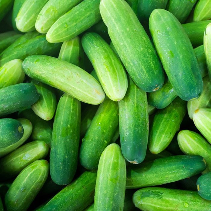 Green Cucumbers, on shelf, supermarket Top View; Shutterstock ID 520879192; Job (TFH, TOH, RD, BNB, CWM, CM): Taste of Home