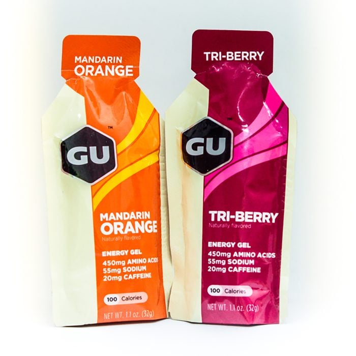 The GU energy sports nutrition energy gel, Mandarin Orange & Tri Berry designed to help athletes perform their best in sports 