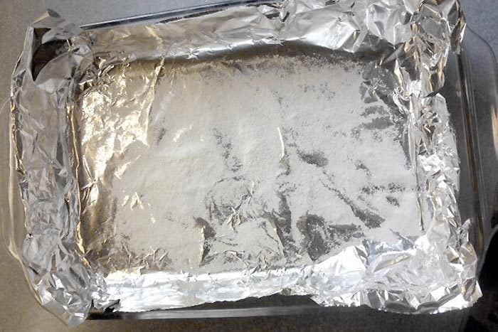glass pan lined with foil