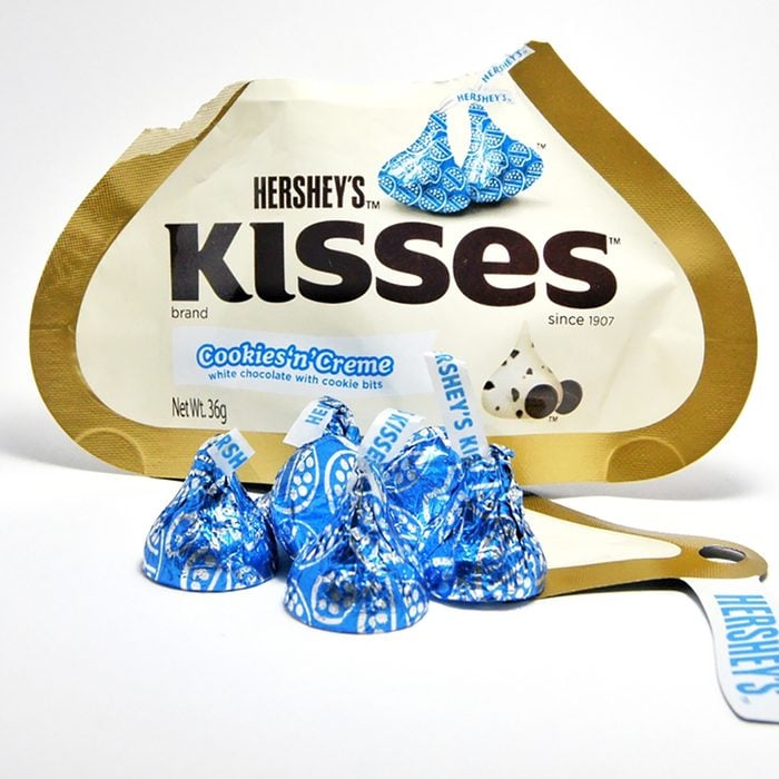 A cookies and cream package of Hersheys Kisses.