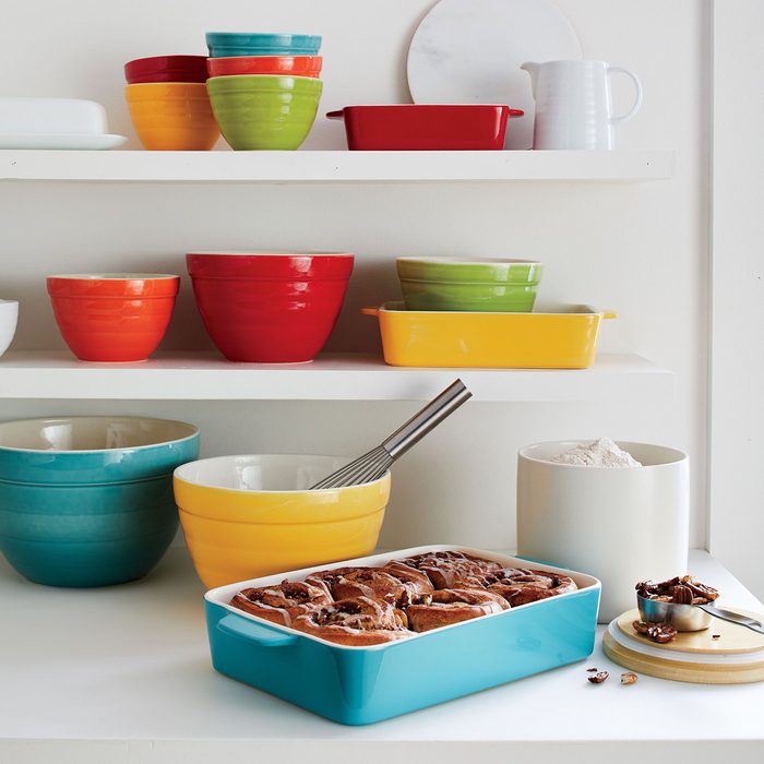 Crate and Barrel bakeware in bright colors