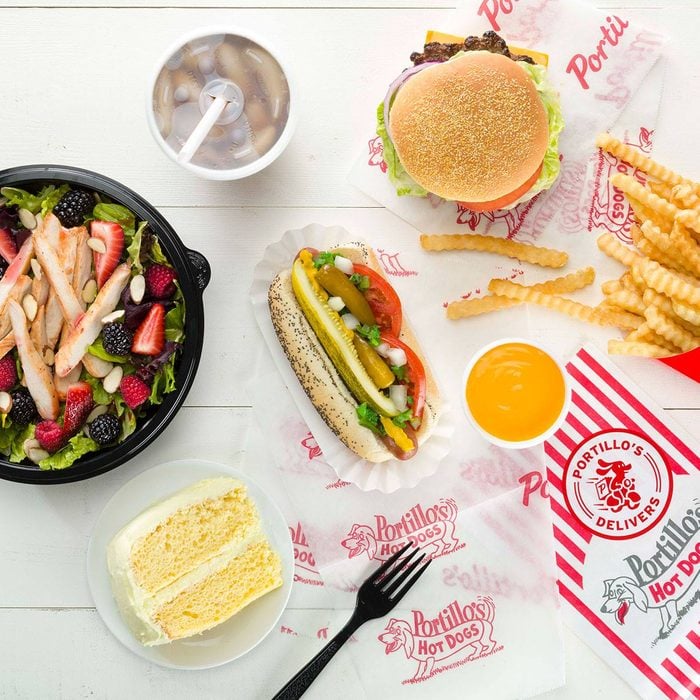 Portillo's food spread out on the table