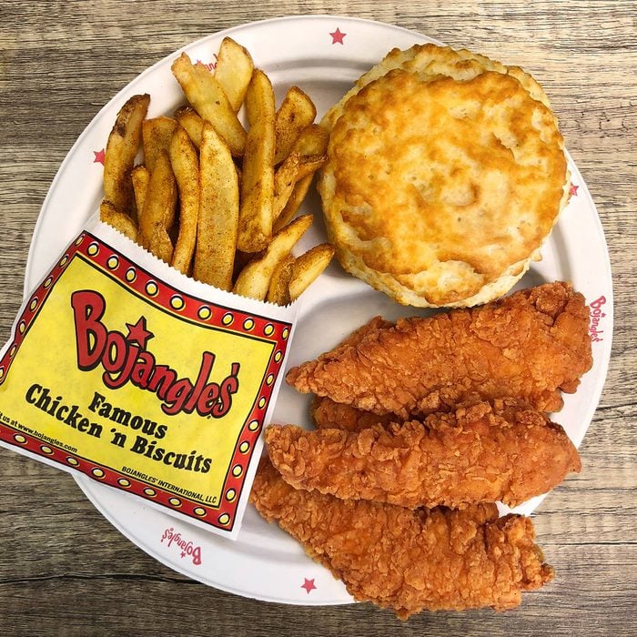 Bojangles' chicken strips, biscuit and fries